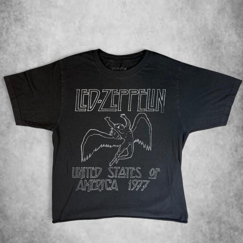 Led Zeppelin 1977 US Tour Graphic Tee Mens Small Black Cropped Band Shirt